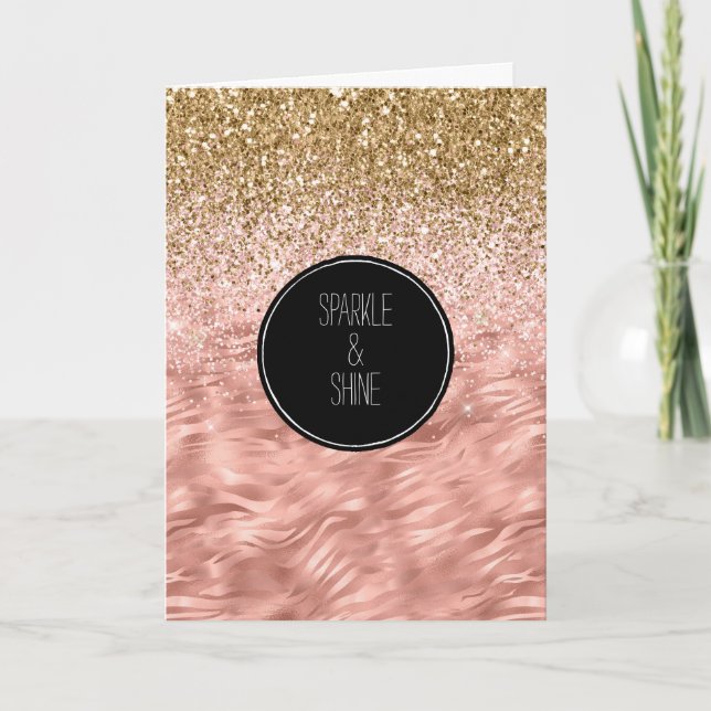 Trendy Pink Zebra Print Glitter Card (Front)
