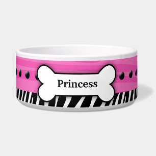 Trendy Pink Zebra Stripe Custom Pet Dog Food Bowl