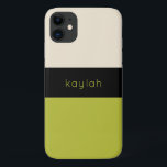 Trendy Pistachio Green Colour Block with Name iPhone 11 Case<br><div class="desc">A classic design with simple chic colour bock elements in trendy pistachio green,  black and neutral sand beige has a designer look. Personalize the text template with your name,  monogram or other desired text.</div>
