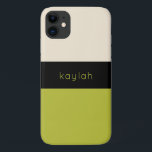 Trendy Pistachio Green Colour Block with Name iPhone 11 Case<br><div class="desc">A classic design with simple chic colour bock elements in trendy pistachio green,  black and neutral sand beige has a designer look. Personalize the text template with your name,  monogram or other desired text.</div>