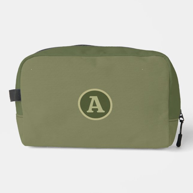Trendy Plain Army Green Personalized Letter. Dopp Kit (Front)