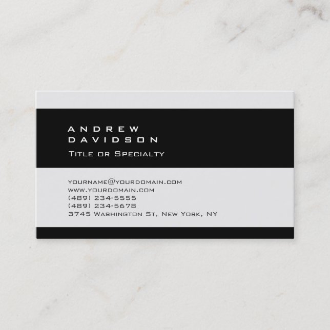 Trendy Plain Black Grey Striped Business Card (Front)