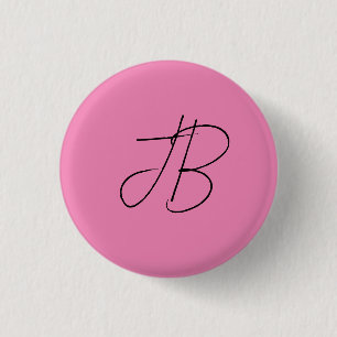 Trendy plain calligraphy monogram initials pink 1 inch round button