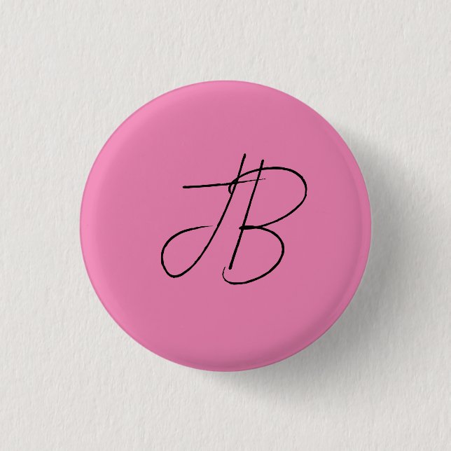Trendy plain calligraphy monogram initials pink 1 inch round button (Front)