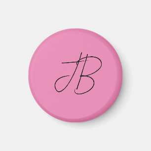 Trendy plain calligraphy monogram initials pink magnet