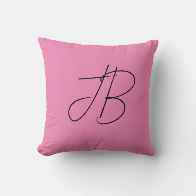 Trendy plain calligraphy monogram initials pink throw pillow (Front)