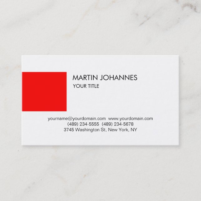 Trendy Plain Professional Red White Business Card (Front)