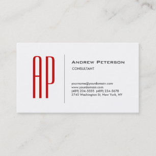 Trendy Plain Red White Grey Monogram Business Card