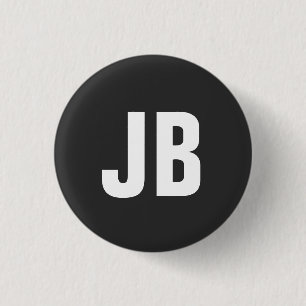 Trendy plain simple bold monogram initials black 1 inch round button