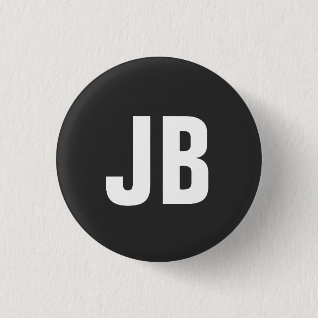 Trendy plain simple bold monogram initials black 1 inch round button (Front)