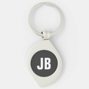 Trendy plain simple bold monogram initials black keychain