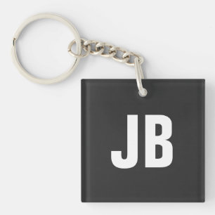 Trendy plain simple bold monogram initials black keychain