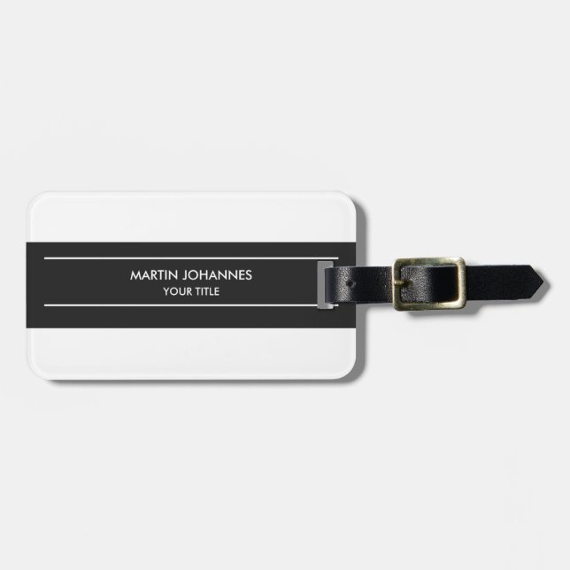 Trendy Plain Simple Grey White Luggage Tag (Front Horizontal)