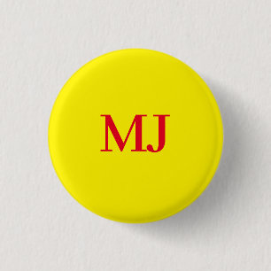 Trendy plain simple yellow red monogram initials 1 inch round button