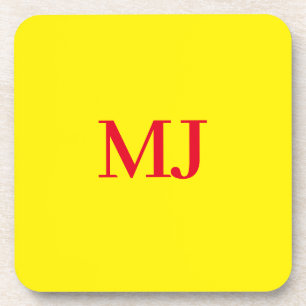 Trendy plain simple yellow red monogram initials coaster