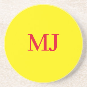 Trendy plain simple yellow red monogram initials coaster