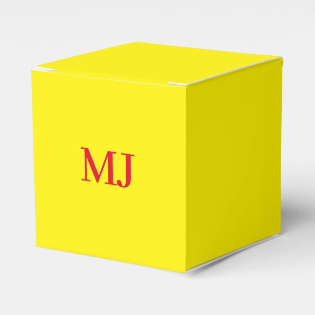 Trendy plain simple yellow red monogram initials favor box (Front Side)