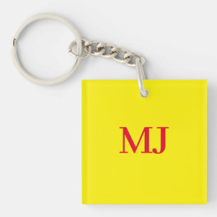 Trendy plain simple yellow red monogram initials keychain