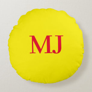 Trendy plain simple yellow red monogram initials round pillow