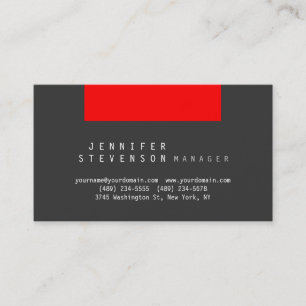Trendy Plain Stylish Grey Red Clean Business Card