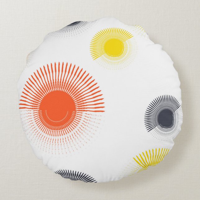 Trendy, playful, lively, cool, circular geometric round pillow (Back)