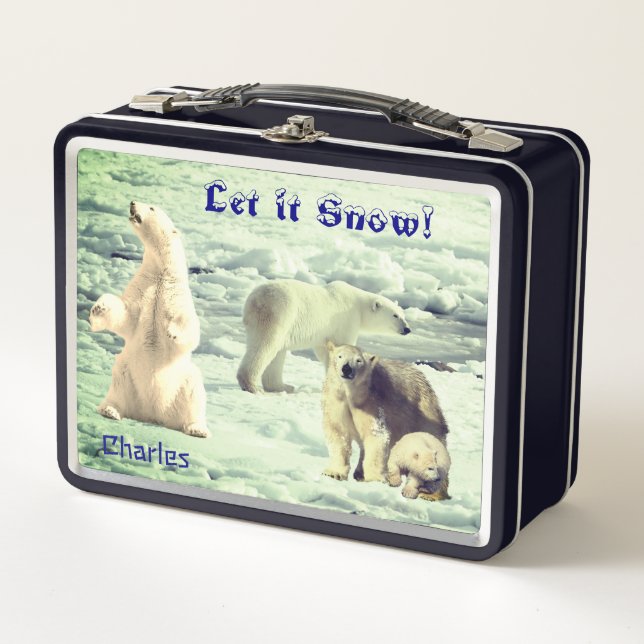 Trendy Polar Bears on Ice  Metal Lunch Box (Front)