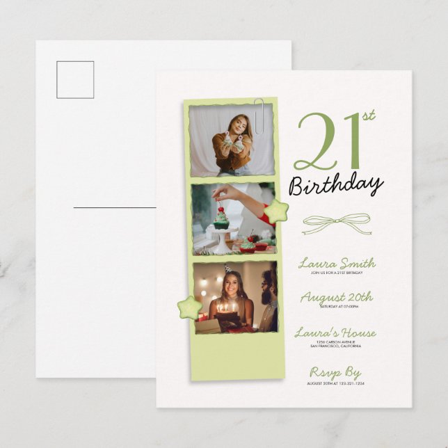 Trendy Polaroid Photo Birthday Invitation Postcard (Front/Back)
