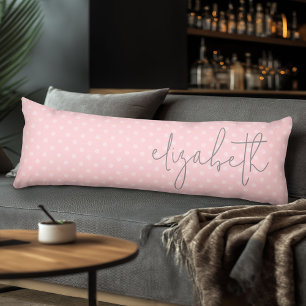 Trendy Polka Dot blush pink script grey name Body Pillow