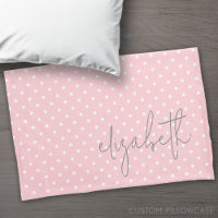 Trendy Polka Dot blush pink script grey name
