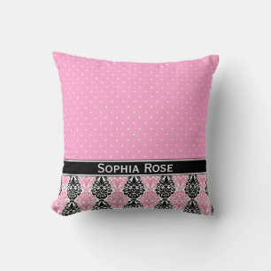 Trendy Polka Dot Damask Pattern with Name Throw Pillow