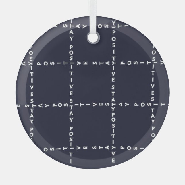Trendy 'Positive' pattern, grid check. Glass Ornament (Front)