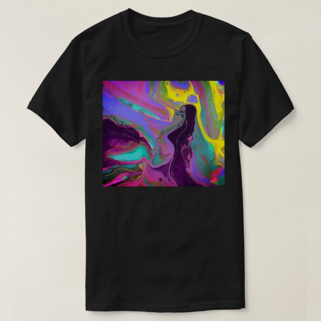 Trendy Poured Paint | Purple Turquoise Lime Green T-Shirt (Design Front)