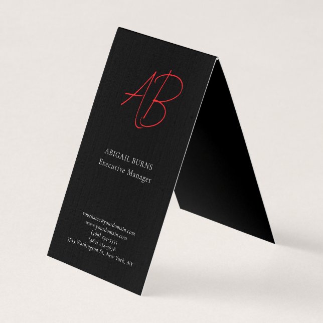 Trendy Premium Silk Modern Monogrammed Plain Black Business Card (Front)