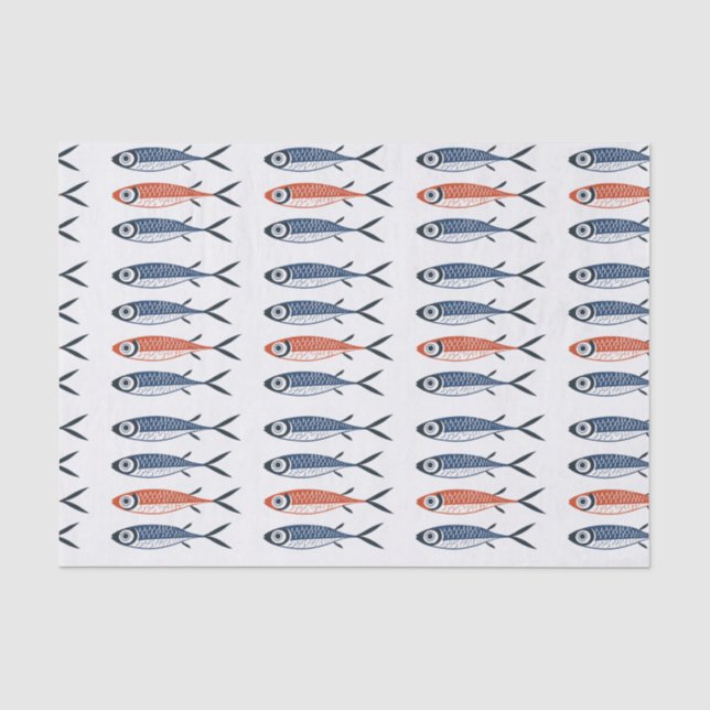 Trendy Preppy Mediterranean Sardine Fish Tissue Paper (Front)