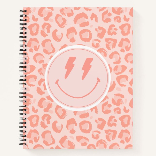 Trendy Preppy Peach Leopard Print Notebook (Front)