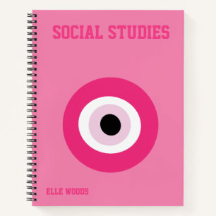 Trendy Preppy Pink School Subject Notebook