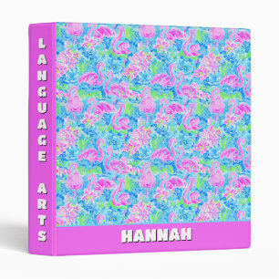 Trendy Preppy Tropical Flamingos  Binder