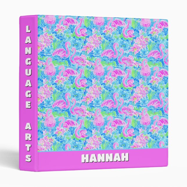 Trendy Preppy Tropical Flamingos  Binder (Front/Spine)