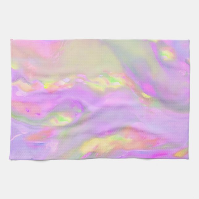 Trendy pretty colourful abstract waves kitchen towel (Horizontal)