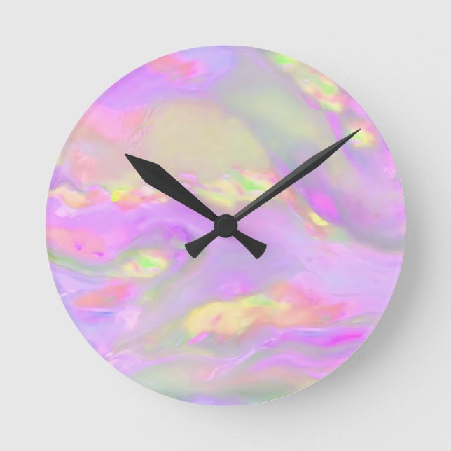 Trendy pretty colourful abstract waves round clock (Front)