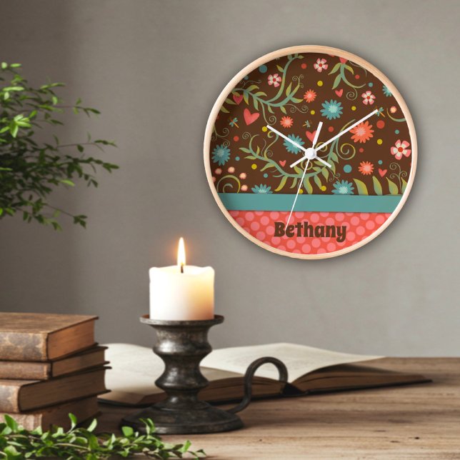 Trendy Pretty Floral Personalized Unique Clock (Creator Uploaded)