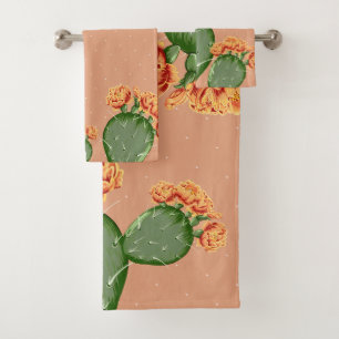 Trendy Prickly Pear Cactus & Flowers Bath Towel Set