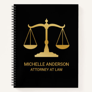 Trendy Professional Black Gold Lawyer Attorney Notebook