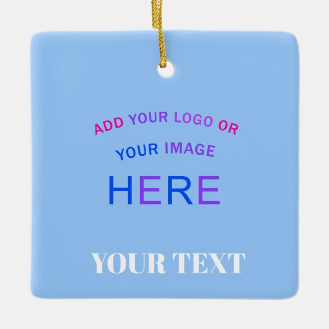 Trendy Professional Branding Customizable Blue Ceramic Ornament (Front)
