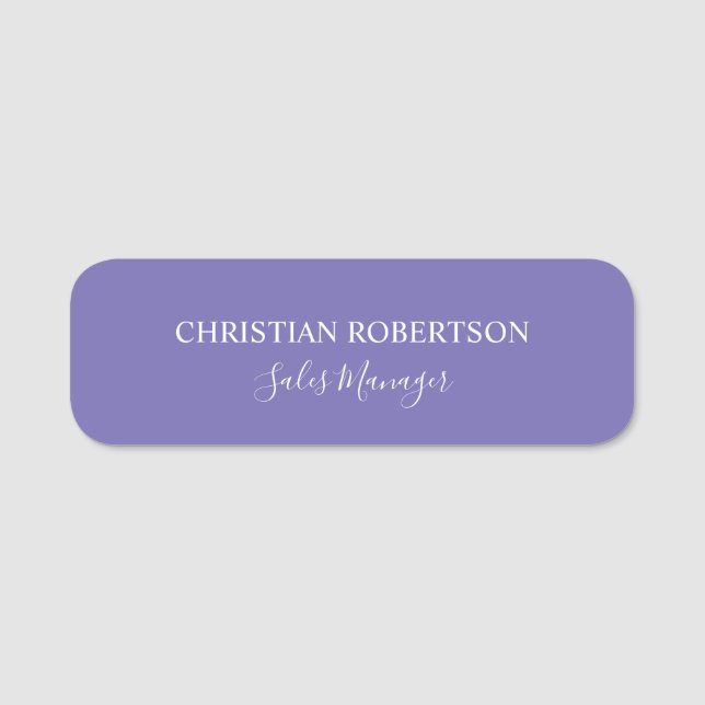 Trendy Professional Chic Periwinkle Colour Modern Name Tag (Front)