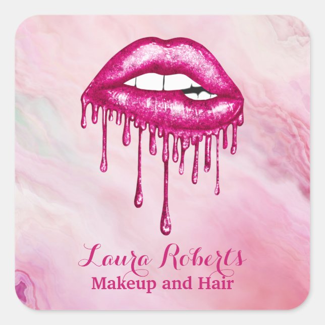 Trendy Professional Pink Dripping Lips Square Sticker (Front)