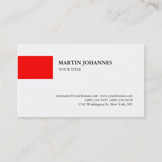 Trendy Professional Red White Business Card (Front)