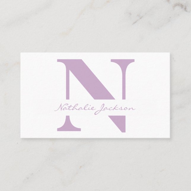 Trendy professional simple violet monogrammed business card (Front)