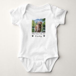 Trendy Protected By Dog Custom Photo and text Baby Bodysuit