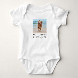 Trendy Protected By Dog Custom Photo and text      Baby Bodysuit